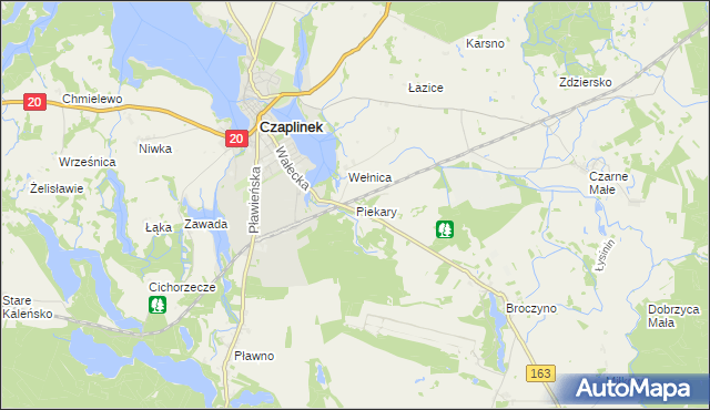 mapa Piekary gmina Czaplinek, Piekary gmina Czaplinek na mapie Targeo