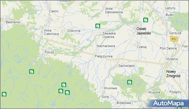 mapa Pielgrzymka gmina Osiek Jasielski, Pielgrzymka gmina Osiek Jasielski na mapie Targeo