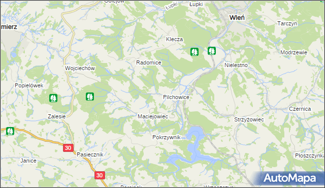 mapa Pilchowice gmina Wleń, Pilchowice gmina Wleń na mapie Targeo