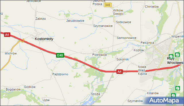 mapa Piotrowice gmina Kostomłoty, Piotrowice gmina Kostomłoty na mapie Targeo