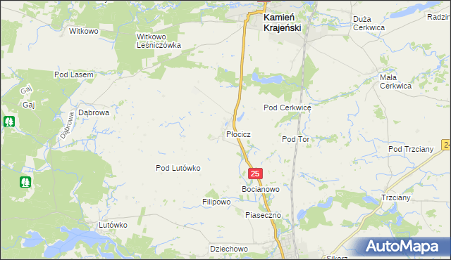mapa Płocicz gmina Kamień Krajeński, Płocicz gmina Kamień Krajeński na mapie Targeo