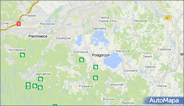 mapa Podgórzyn powiat jeleniogórski, Podgórzyn powiat jeleniogórski na mapie Targeo