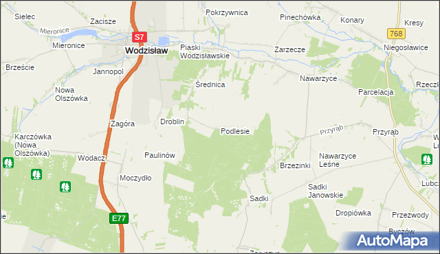 mapa Podlesie gmina Wodzisław, Podlesie gmina Wodzisław na mapie Targeo