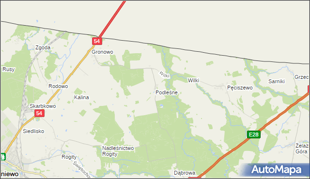 mapa Podleśne gmina Braniewo, Podleśne gmina Braniewo na mapie Targeo