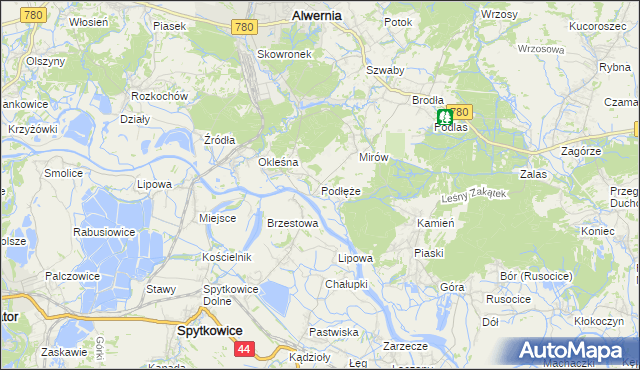 mapa Podłęże gmina Alwernia, Podłęże gmina Alwernia na mapie Targeo