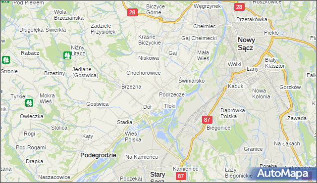 mapa Podrzecze gmina Podegrodzie, Podrzecze gmina Podegrodzie na mapie Targeo