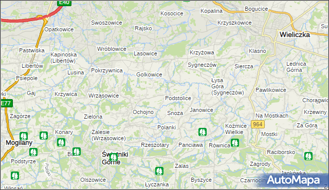 mapa Podstolice gmina Wieliczka, Podstolice gmina Wieliczka na mapie Targeo