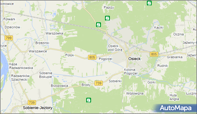 mapa Pogorzel gmina Osieck, Pogorzel gmina Osieck na mapie Targeo