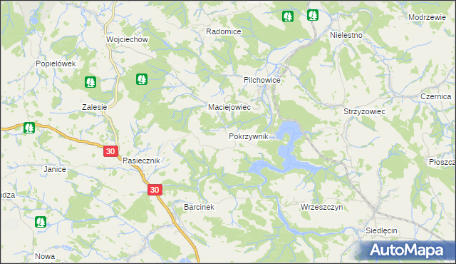 mapa Pokrzywnik gmina Lubomierz, Pokrzywnik gmina Lubomierz na mapie Targeo