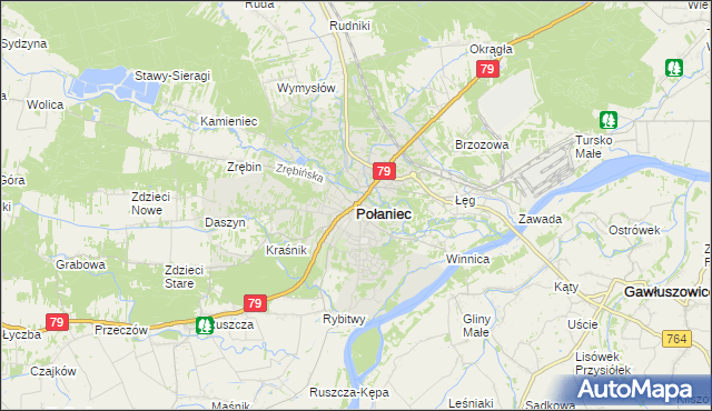 mapa Połaniec powiat staszowski, Połaniec powiat staszowski na mapie Targeo