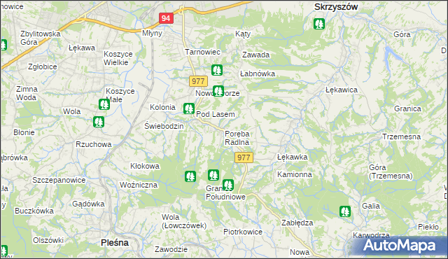 mapa Poręba Radlna, Poręba Radlna na mapie Targeo