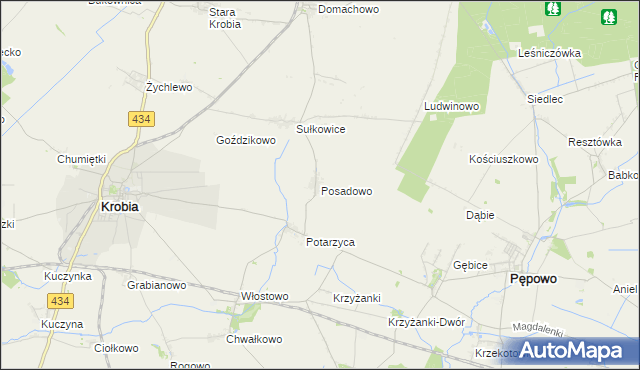 mapa Posadowo gmina Krobia, Posadowo gmina Krobia na mapie Targeo