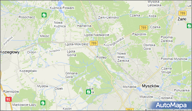 mapa Postęp, Postęp na mapie Targeo