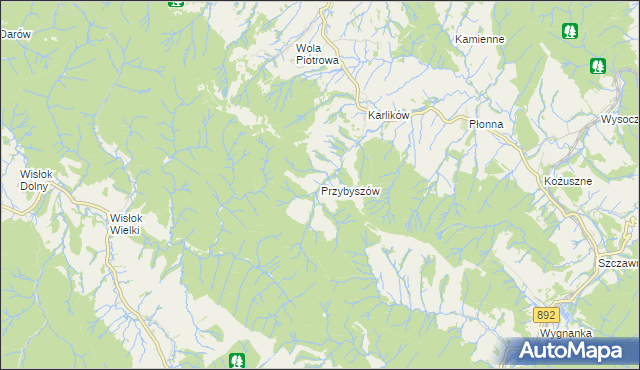 mapa Przybyszów gmina Bukowsko, Przybyszów gmina Bukowsko na mapie Targeo