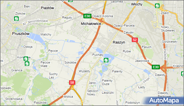 mapa Puchały gmina Raszyn, Puchały gmina Raszyn na mapie Targeo