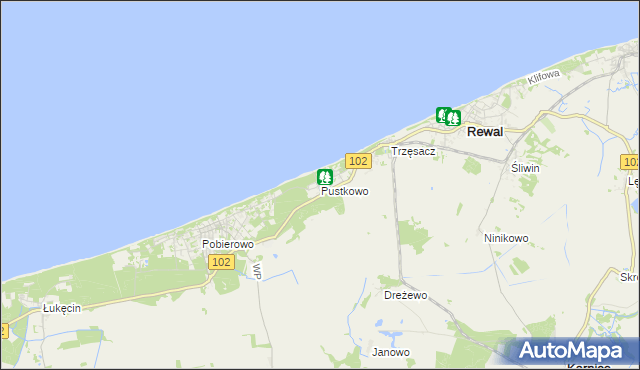 mapa Pustkowo gmina Rewal, Pustkowo gmina Rewal na mapie Targeo