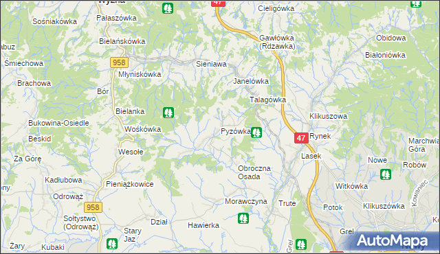 mapa Pyzówka, Pyzówka na mapie Targeo
