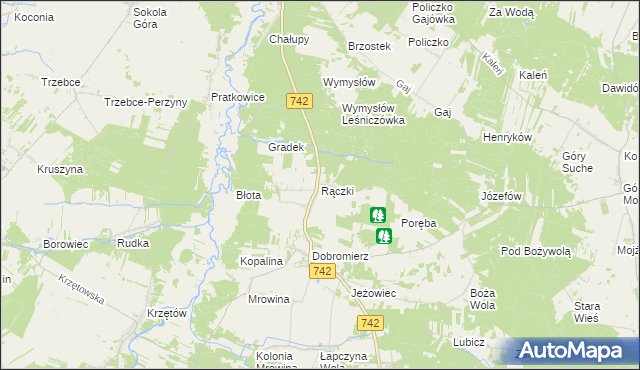 mapa Rączki gmina Kluczewsko, Rączki gmina Kluczewsko na mapie Targeo