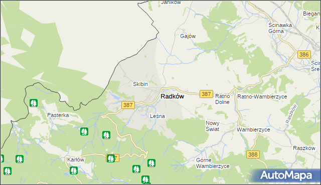 mapa Radków powiat kłodzki, Radków powiat kłodzki na mapie Targeo