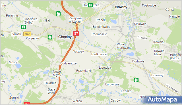 mapa Radkowice gmina Chęciny, Radkowice gmina Chęciny na mapie Targeo