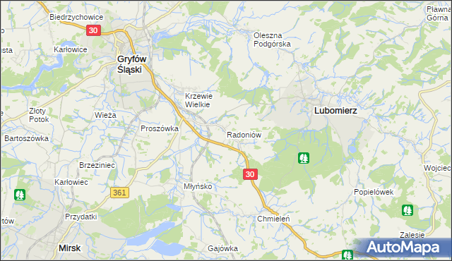 mapa Radoniów, Radoniów na mapie Targeo