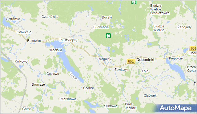 mapa Rogajny gmina Dubeninki, Rogajny gmina Dubeninki na mapie Targeo