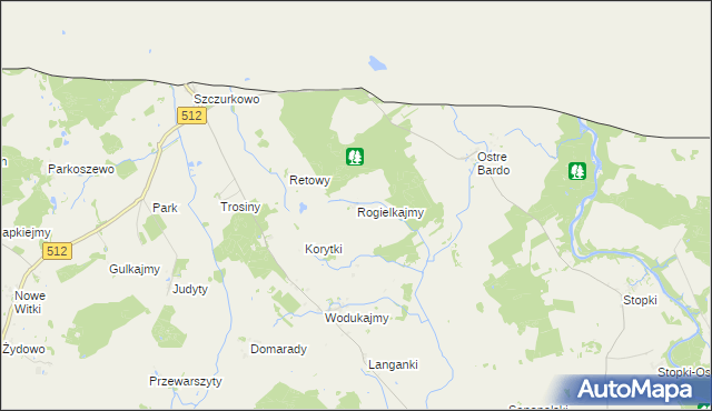 mapa Rogielkajmy, Rogielkajmy na mapie Targeo