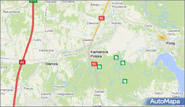 mapa Romanów gmina Kamienica Polska, Romanów gmina Kamienica Polska na mapie Targeo