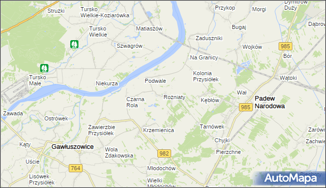 mapa Rożniaty gmina Padew Narodowa, Rożniaty gmina Padew Narodowa na mapie Targeo
