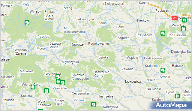 mapa Roztoka gmina Łukowica, Roztoka gmina Łukowica na mapie Targeo