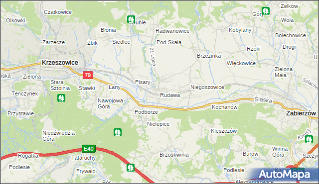 mapa Rudawa gmina Zabierzów, Rudawa gmina Zabierzów na mapie Targeo