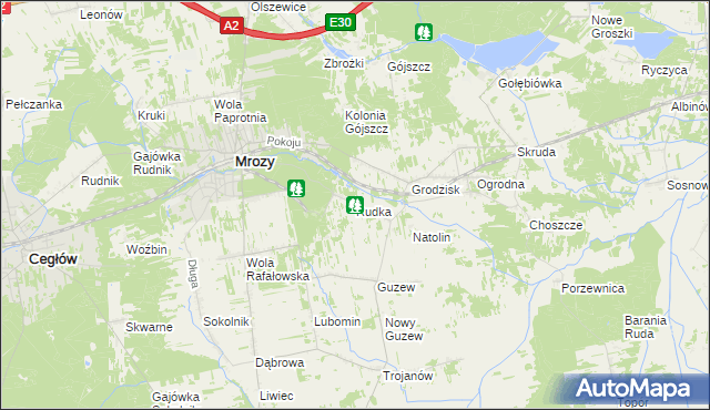 mapa Rudka gmina Mrozy, Rudka gmina Mrozy na mapie Targeo