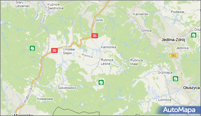 mapa Rybnica Leśna, Rybnica Leśna na mapie Targeo