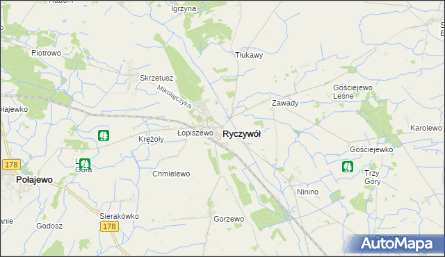 mapa Ryczywół powiat obornicki, Ryczywół powiat obornicki na mapie Targeo