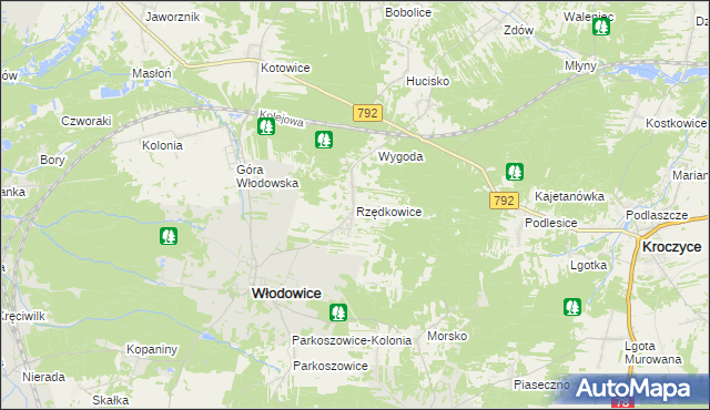 mapa Rzędkowice, Rzędkowice na mapie Targeo