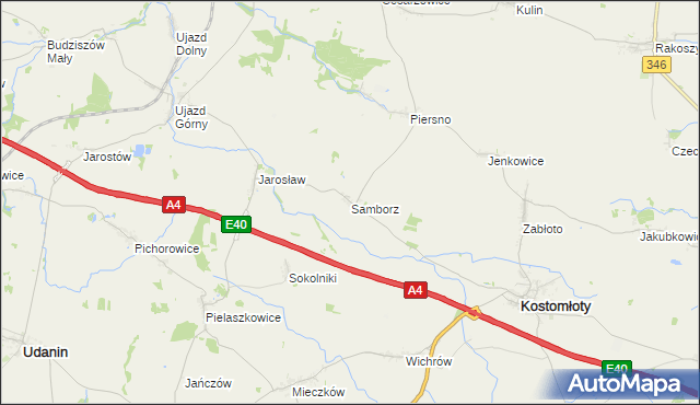 mapa Samborz gmina Kostomłoty, Samborz gmina Kostomłoty na mapie Targeo