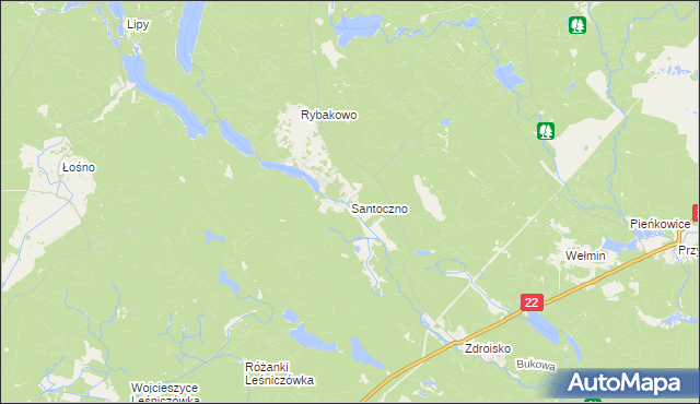 mapa Santoczno, Santoczno na mapie Targeo