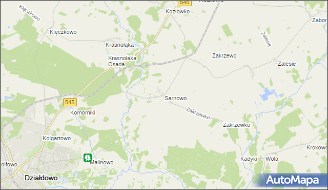 mapa Sarnowo gmina Kozłowo, Sarnowo gmina Kozłowo na mapie Targeo