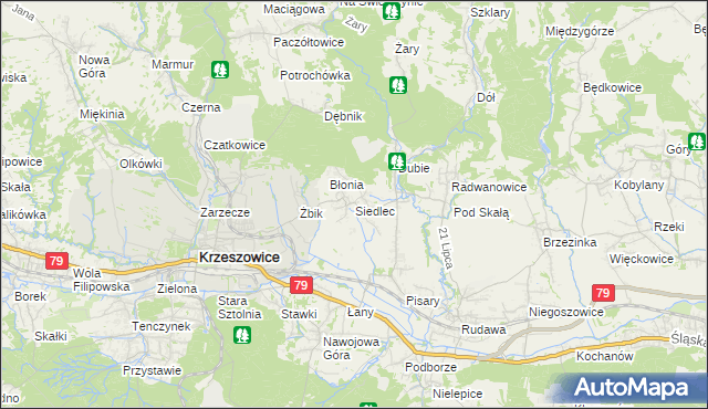 mapa Siedlec gmina Krzeszowice, Siedlec gmina Krzeszowice na mapie Targeo