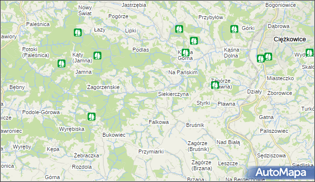 mapa Siekierczyna gmina Ciężkowice, Siekierczyna gmina Ciężkowice na mapie Targeo