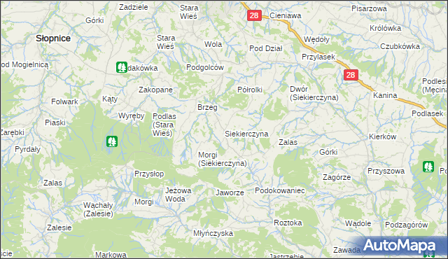 mapa Siekierczyna gmina Limanowa, Siekierczyna gmina Limanowa na mapie Targeo