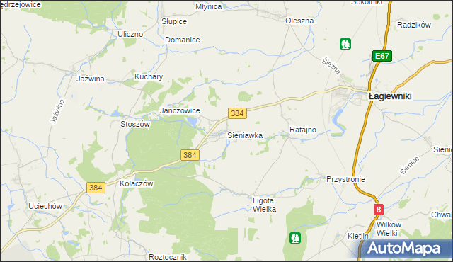 mapa Sieniawka gmina Łagiewniki, Sieniawka gmina Łagiewniki na mapie Targeo