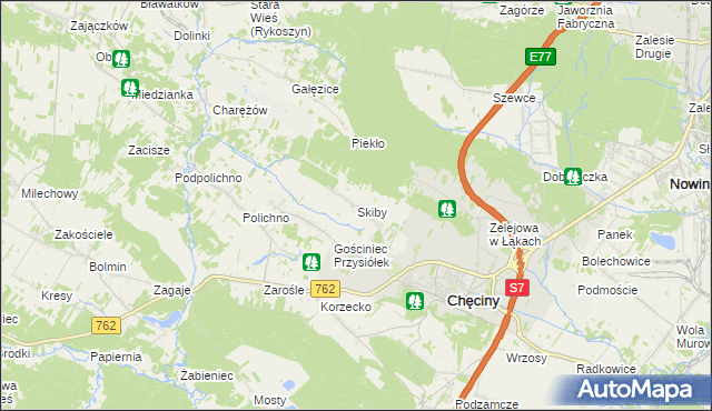 mapa Skiby gmina Chęciny, Skiby gmina Chęciny na mapie Targeo
