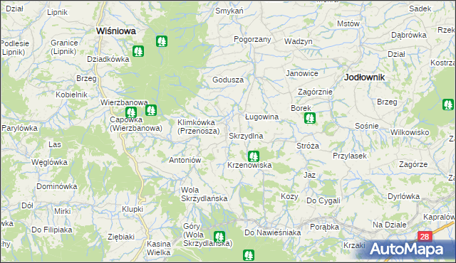 mapa Skrzydlna, Skrzydlna na mapie Targeo