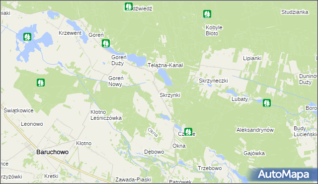mapa Skrzynki gmina Baruchowo, Skrzynki gmina Baruchowo na mapie Targeo