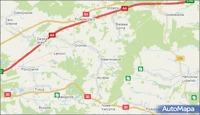 mapa Sławnikowice, Sławnikowice na mapie Targeo