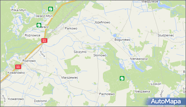 mapa Słomowo gmina Rogoźno, Słomowo gmina Rogoźno na mapie Targeo
