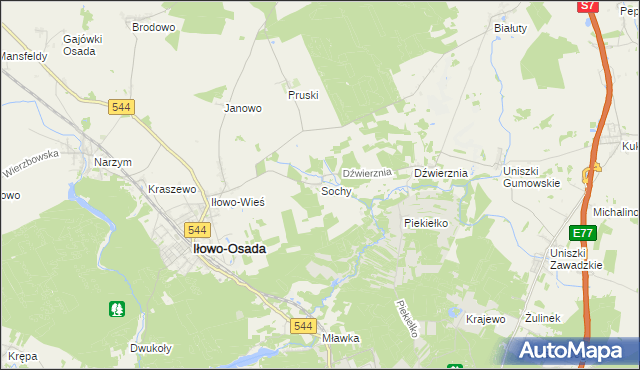 mapa Sochy gmina Iłowo-Osada, Sochy gmina Iłowo-Osada na mapie Targeo