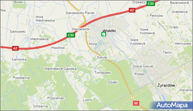 mapa Sokule gmina Wiskitki, Sokule gmina Wiskitki na mapie Targeo