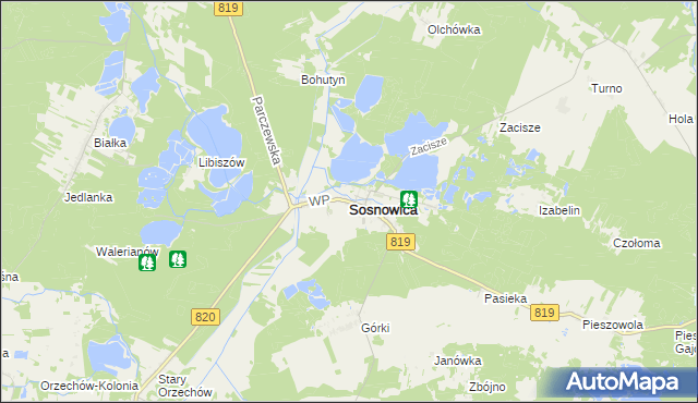 mapa Sosnowica powiat parczewski, Sosnowica powiat parczewski na mapie Targeo